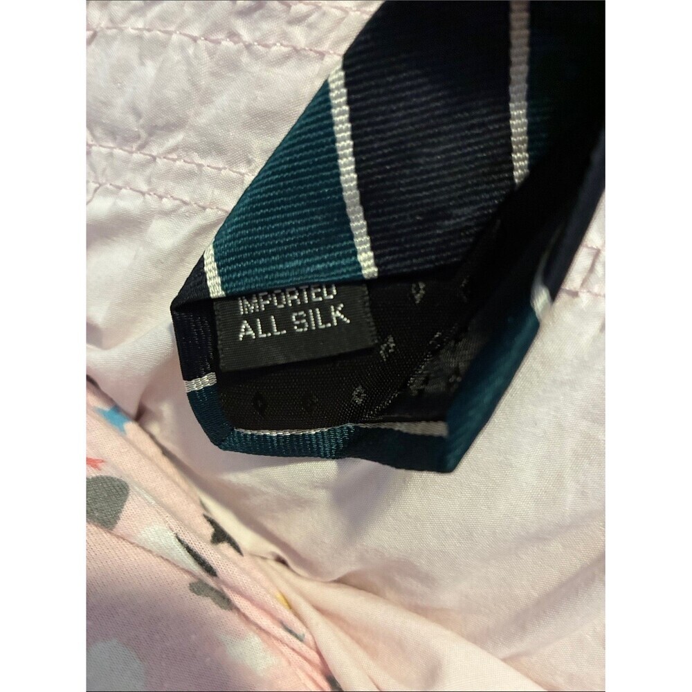 CROMWELL Teal and Black Diagonal Stripe Tie with White Pinstripes - Picture 3 of 3
